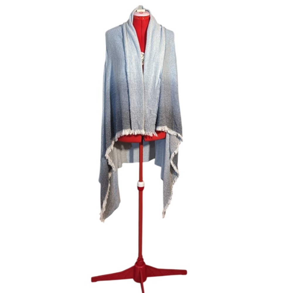 Cristina Chiti Blue Gradient Fringed Wrap with Armholes